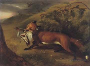 Le renard avec une perdrix Philip Reinagle animaux Peinture à l'huile